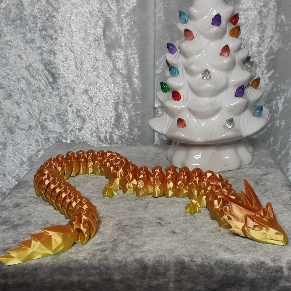 Handmade Articulated Crystal Dragon 3D Printed 16" Long Yellow And Orange